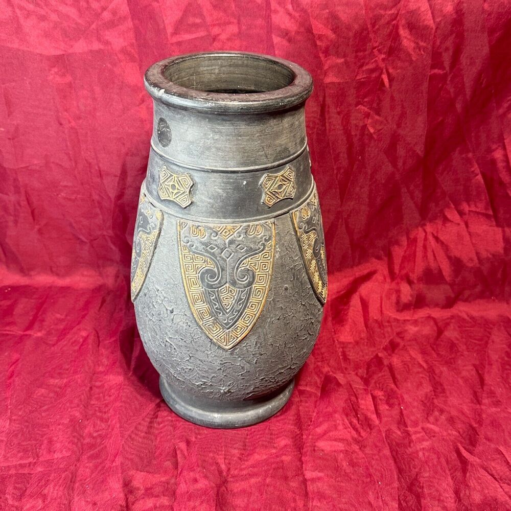 Antique 11" Japanese Tokanabe Red Brown Pottery Vase Textured Asian Urn